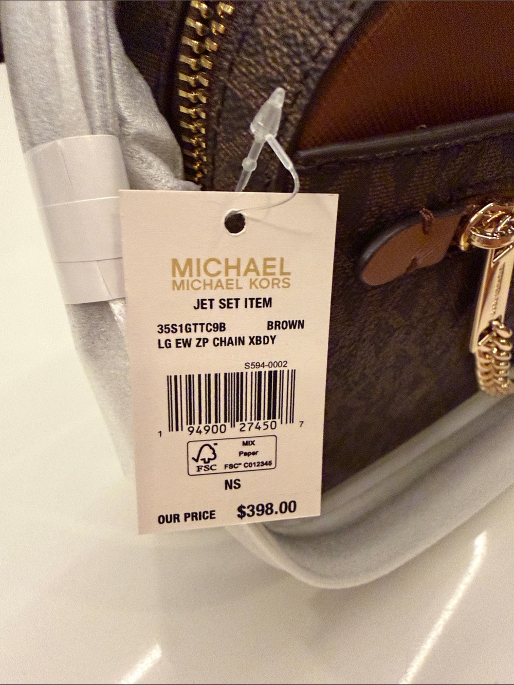 Michael Kors Brown and Tan Logo Crossbody Bag with Gold Chain - Picture 2 of 2